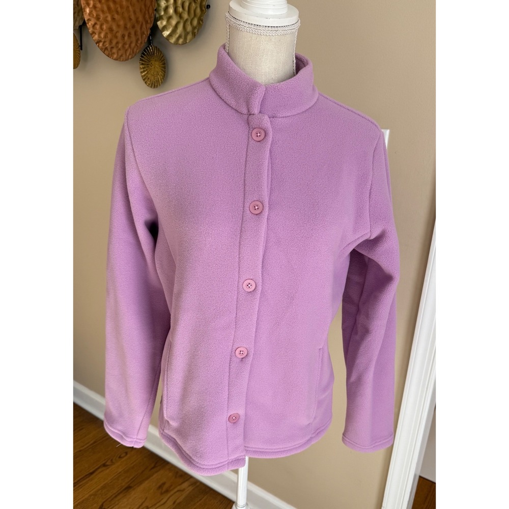 LL Bean Womens Polartec Fleece Button Up Cardigan Jacket Purple M-REG 0BGF5